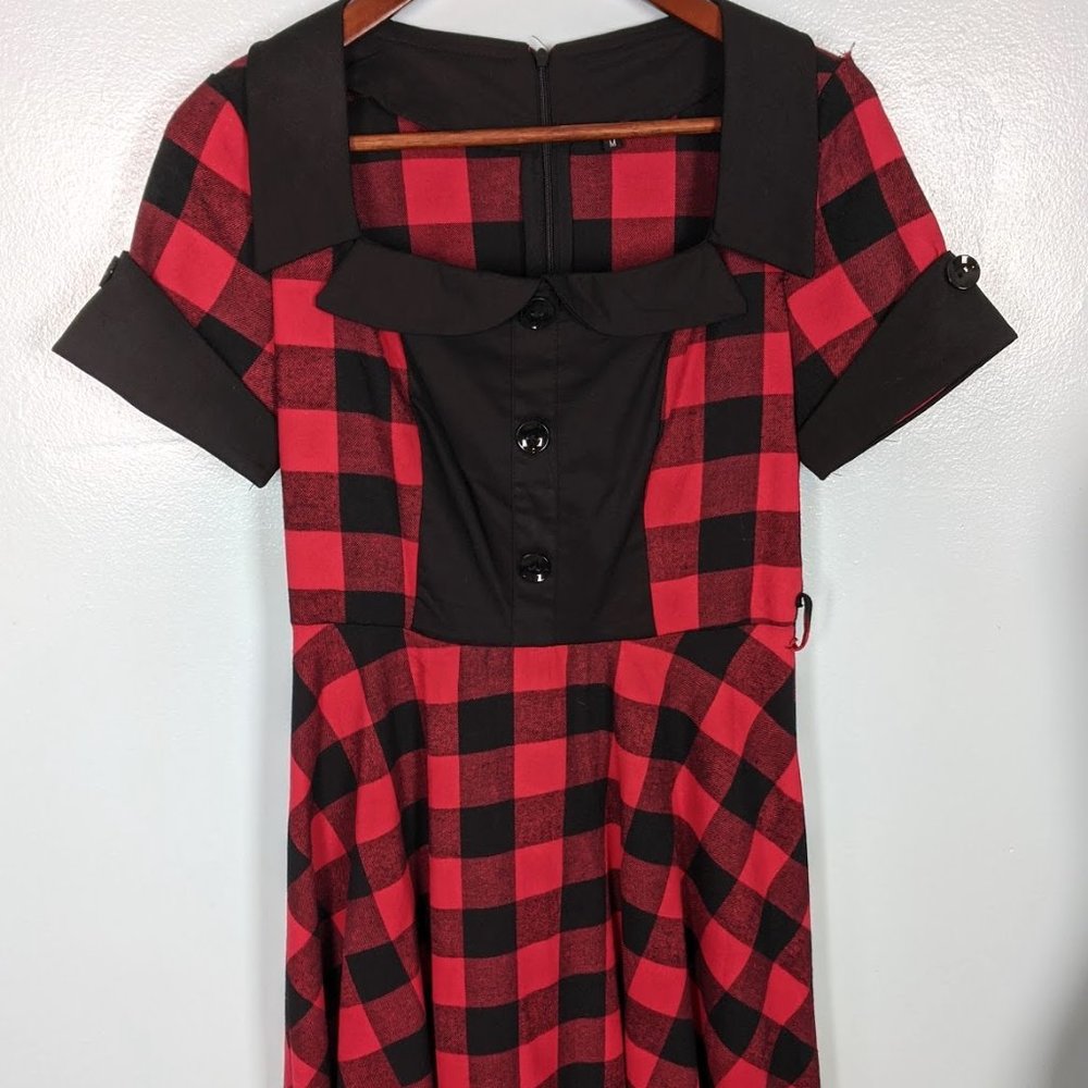 Short Sleeve Red & Black Plaid Dress